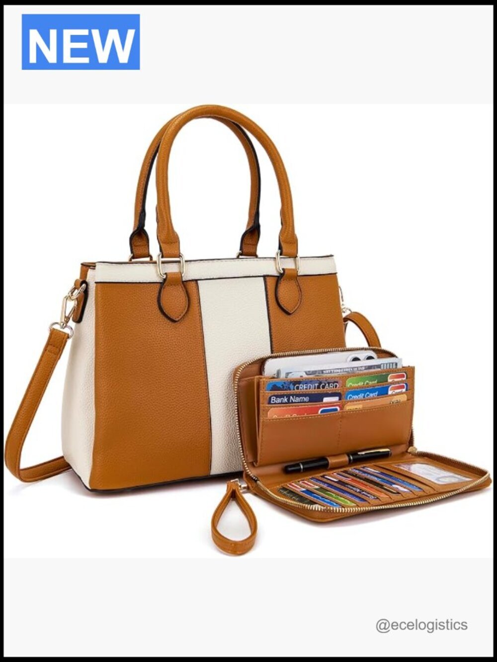Women's PU Leather Satchel Handbag Tote Shoulder Bag Set with Crossbody Wallet